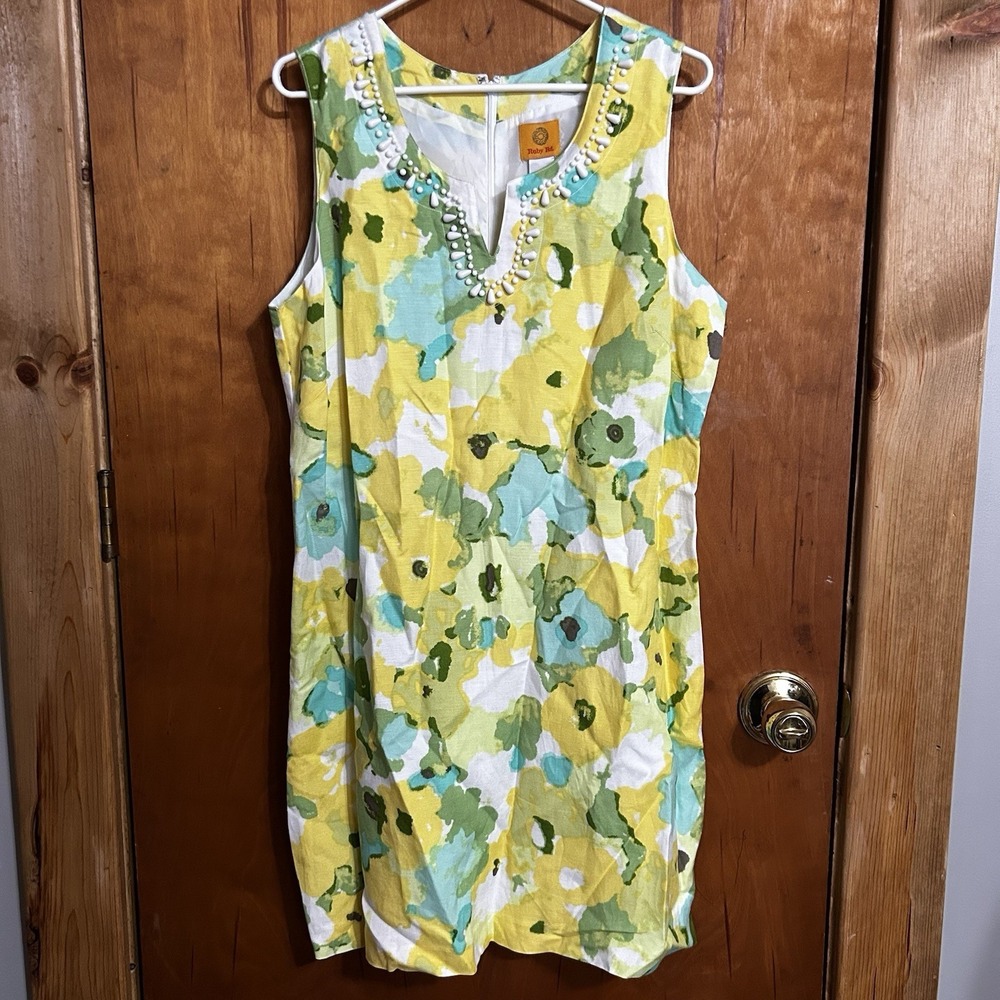 Ruby Rd Linen Blend Yellow Dress Womens Size 12 Floral